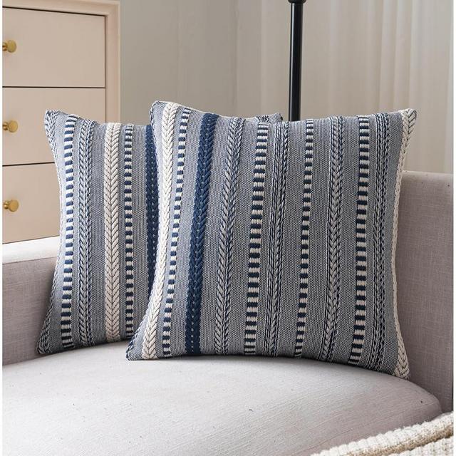 Cethom Boho Throw Pillow Covers 20x20 Inch Set of 2, Farmhouse Decorative Couch Pillow Cases, Navy Blue Accent Pillows of Bed, Sofa Bedroom Living Room Home Decor Cushion Cover