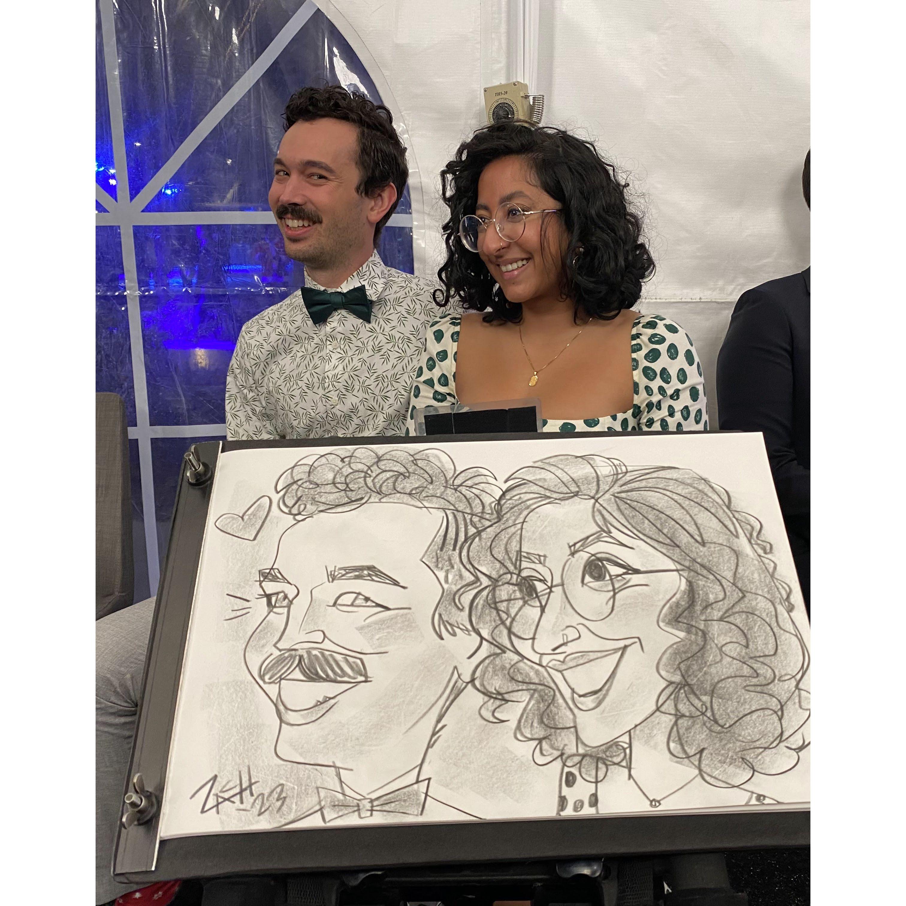 We were scared at first when the artist was first starting to draw us... but THANKFULLY they turned out pretty good!