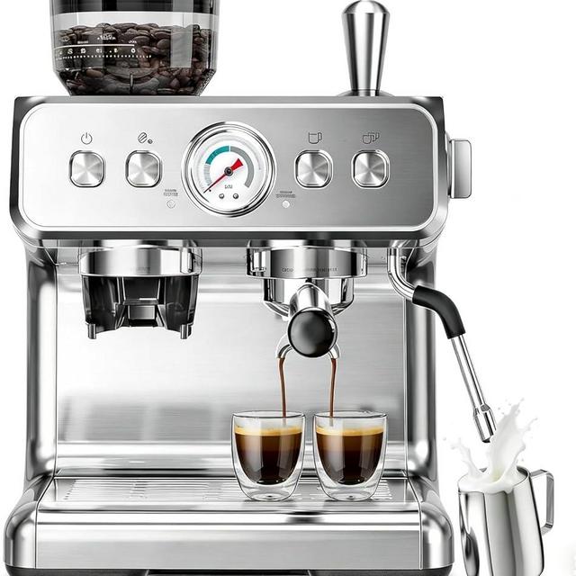 Kismile Espresso Machine with Grinder, 20 Bar Expresso Coffee Machines with Milk Frother, 58mm Expresso Machines for Home, Perfect for Cappuccino & Latte, Silver(2026 Upgrade)