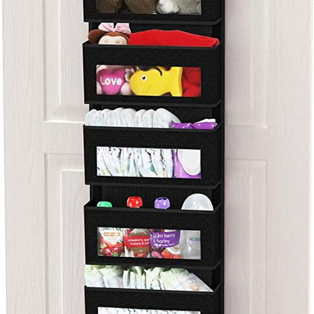 Simple Houseware Over Door/Wall Mount 6 Clear Window Pocket Organizer, Black