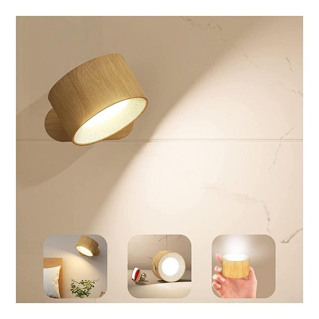 LED Wall Sconces, Koopala Wall Mounted Lamps with Rechargeable Battery Operated USB Port 3 Color Temperatures & 3 Brightness Levels 360°Rotate Magnetic Ball, Cordless Wall Lights for Reading Bedside