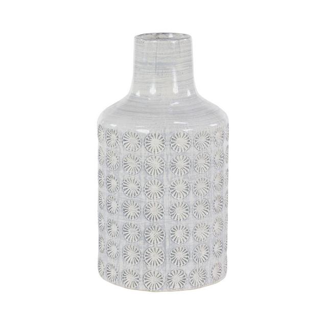 Large, Round Ceramic Floor Vase with French Country Rosette Relief Design