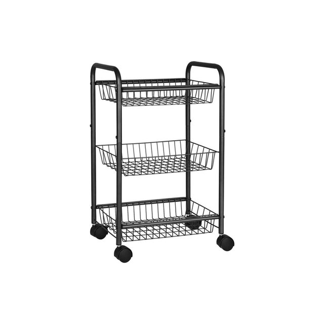 SONGMICS 3-Tier Metal Rolling Storage Cart with Removable Baskets Utility Cart with Wheels and Handle Room, Black