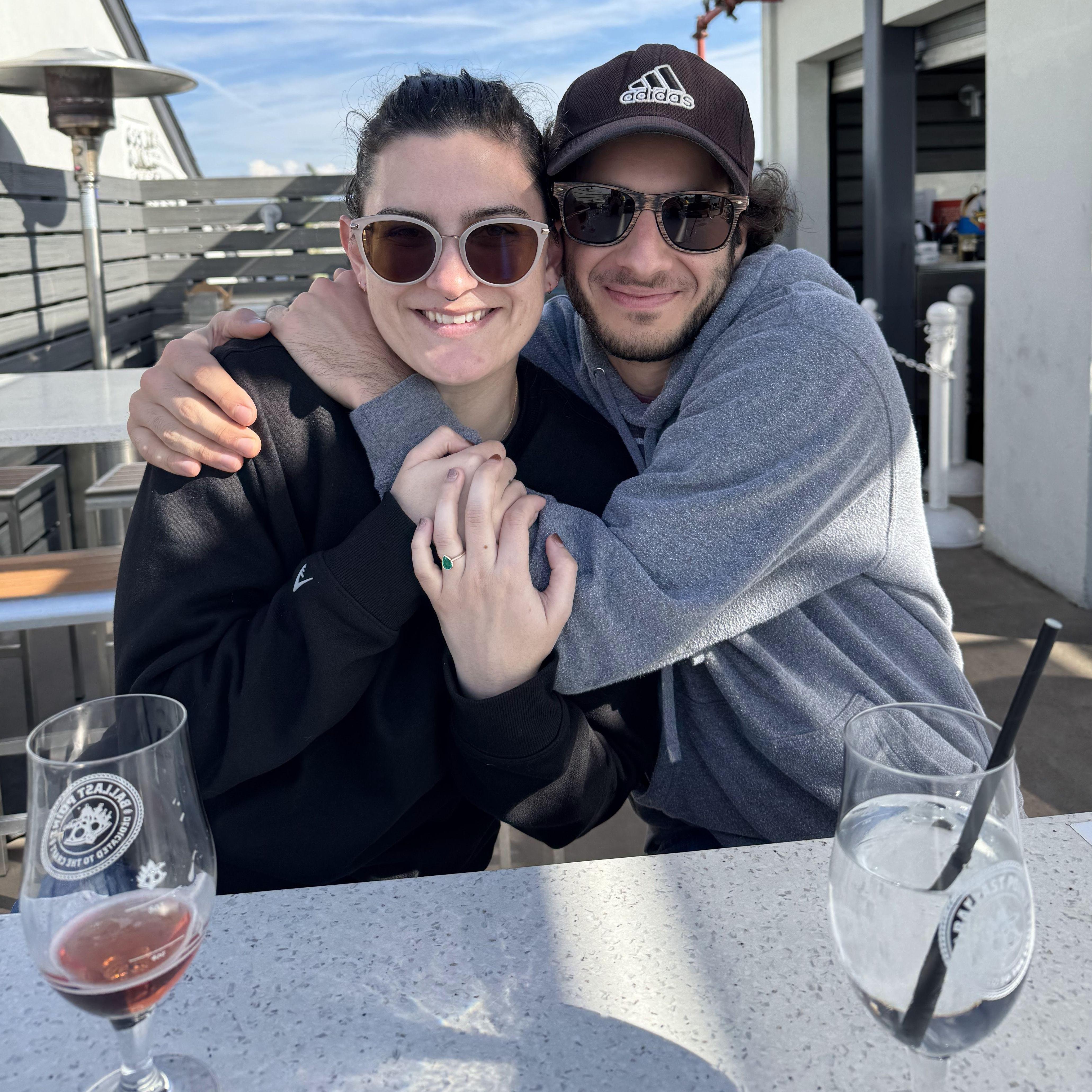 Showing off engagement ring in Long Beach