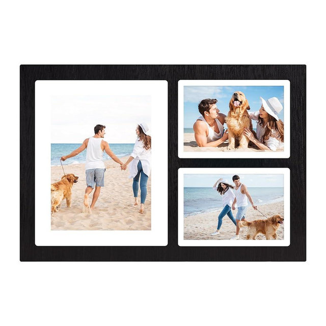 YESKAY Collage Picture Frame for 8x10 and 2 5x7 Pictures Display,3 Opening Family Photo Frames with Tempered Glass Wall Decor(Rustic Black_1 Pack)