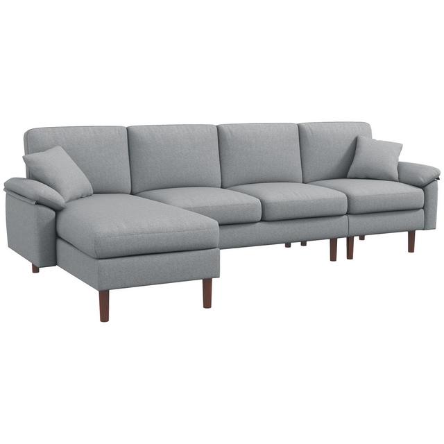 HOMCOM Sectional Sofa with Reversible Chaise Lounge, Modern L Shaped Corner Sofa, Fabric Sectional Couch for Living Room, Gray