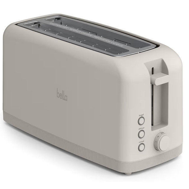 bella 4 Slice Slim Toaster, Fits-anywhere™ Kitchenware, 6 Setting Shade Control with Reheat & Cancel Buttons, Fits Sourdough, 10” Long Slot, Anti Jam & Auto Shutoff, 900 Watt, Oatmilk