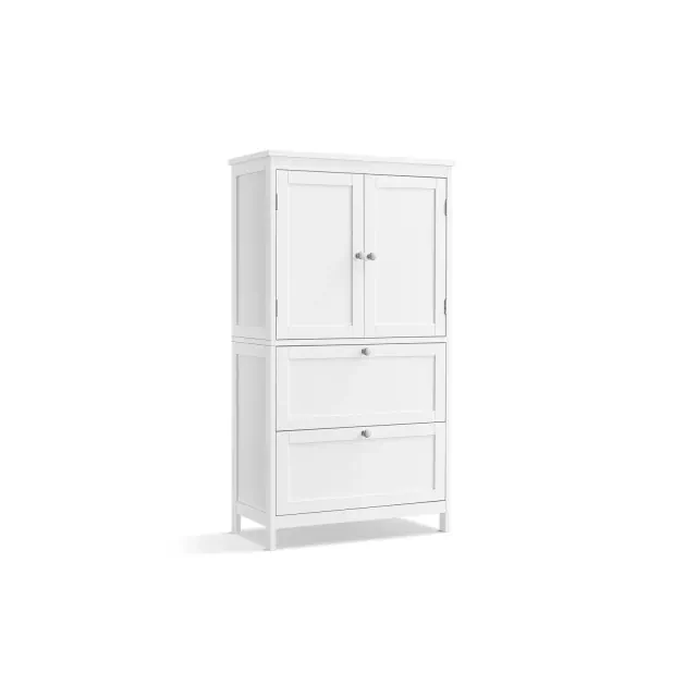 VASAGLE Floor Storage Cabinet, Storage Unit, Freestanding Cabinet with 2 Drawers and 2 Doors, Adjustable Shelf, White