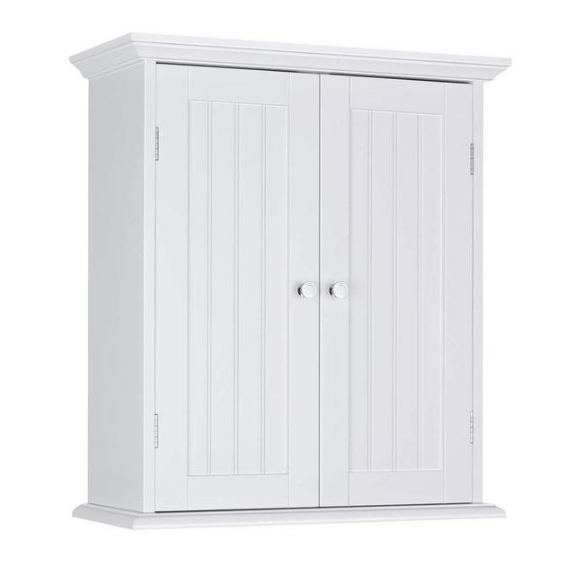 ChooChoo Bathroom Medicine Cabinet 2-Door Wall Cabinet Wood Hanging Cabinet with Adjustable Shelves White