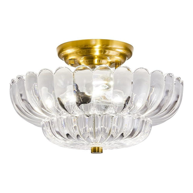 GloMuse Ceiling Lights Semi Flush Mount Ceiling Light White Glass Light Gold Base Modern Light Fixture for Hallway Living Room Kitchen Bedroom 3 Bulbs(Bulb Not Included)