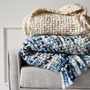 Marled Basketweave Throw (Blue)