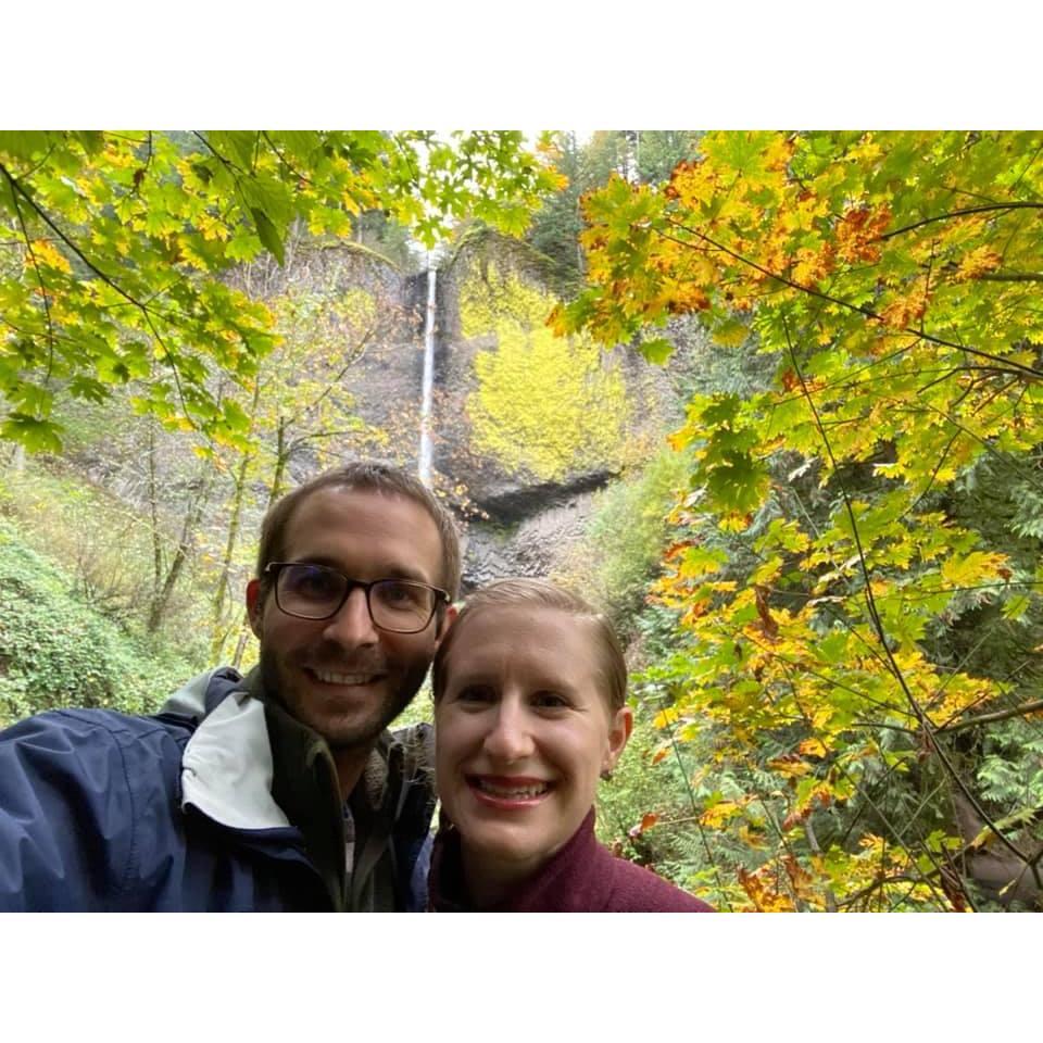 Pic of us at the waterfall where Kim's brother Ed married Alex near Portland, OR.