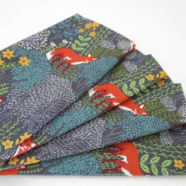 Cloth Napkins - Sets of 4 - Foxes Gray...