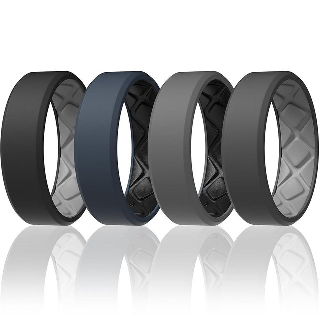 Egnaro Men's Silicone Rings, 7.5mm Wide 2.5mm Thick Rubber Bands For Him, Ergonomic Beveled Edge Two Tone Waterproof Workout Accessories