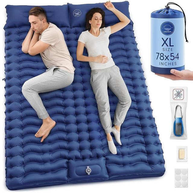 Safariesta Double Sleeping Pad Extra Big 78”x54” - Camping Mattress 2 Person, Thick Blow Up Mattress w/ 6” Thick Sleeping Pads Camping Pillows - Camping Mat for up to 800 lb - Repair Patches Included