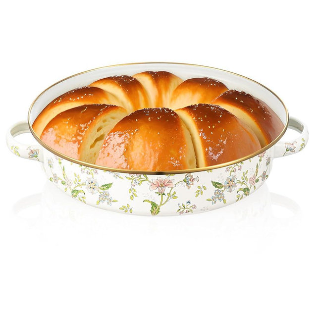 Yiyiring 11 Inch Enamel Pie Pan Vintage Art Enamel Non-stick Baking Dish Oven and Dishwasher Safe for Turkey Pizza Desserts Easter Gift for Wife Baking Dish(Floral Print Style)