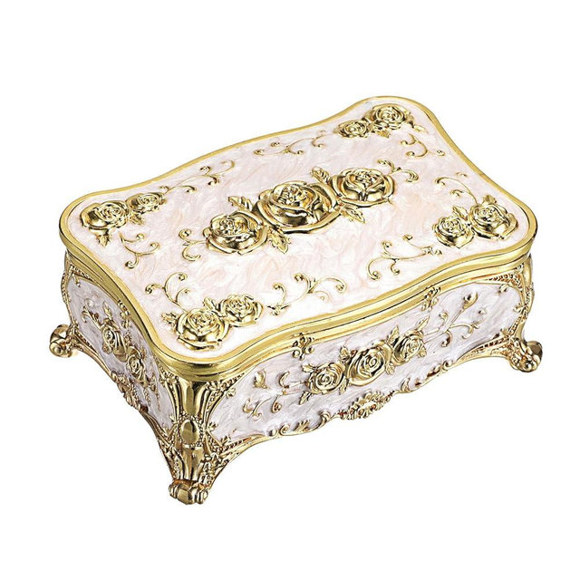 Hipiwe Metal Jewelry Box with Rose Pattern - Vintage Gold Trinket Organizer Box with Magnetic Latching Keepsake Storage Box for Ring Earrings Necklaces, Gift for Women