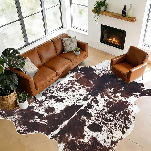 coffinsea Faux Cowhide Rug 8x10 ft Large Cow Hide Rug for Living Room Cow Print Rugs for Bedroom Home Office Brown Cow Rugs for Home Decor