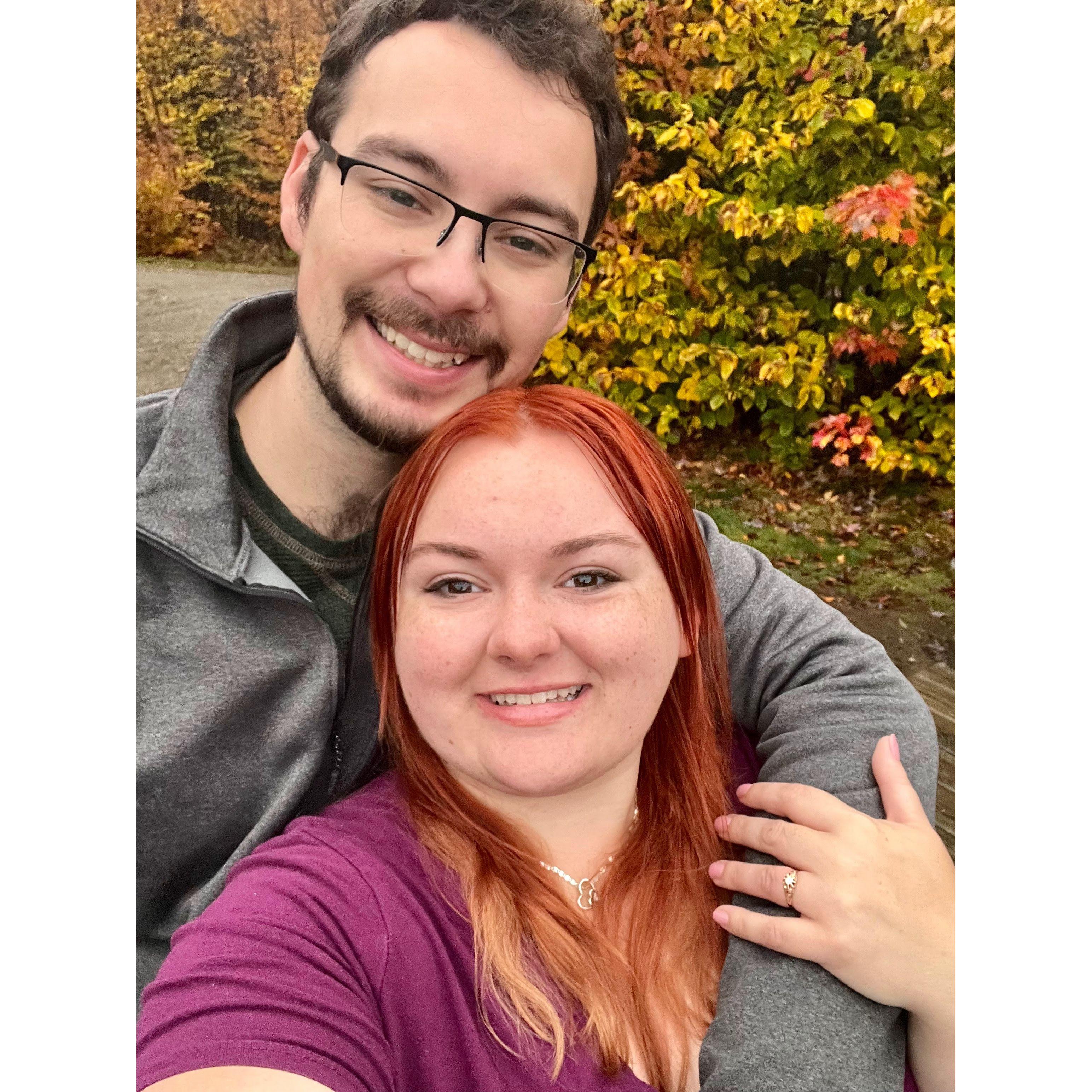 October 20th, 2023: Engaged on a very rainy camping trip to Milan Hill State Park