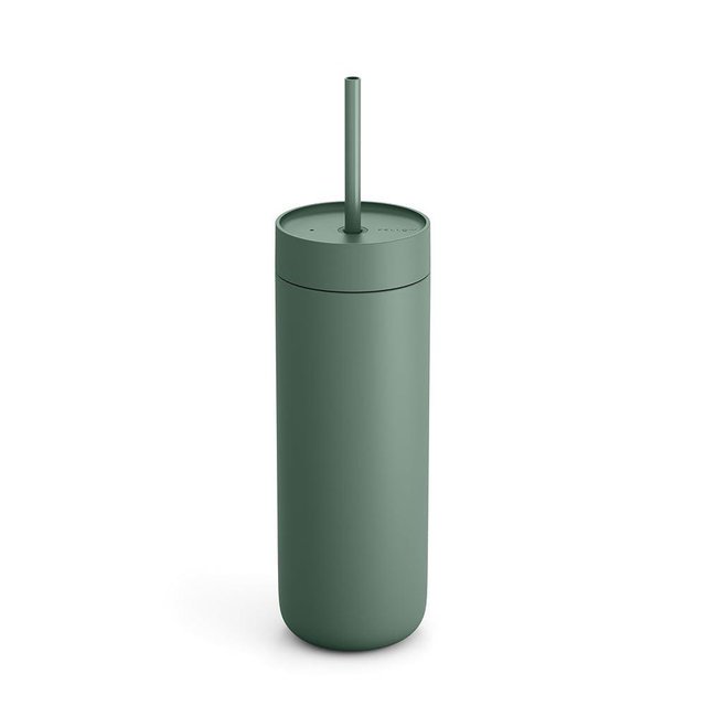 Fellow 20 oz Carter Cold Water Bottle for Water, Iced Tea, Coffee, Smoothies, Iced Coffee & more - Stainless Steel Vacuum-Insulated Iced Coffee tumbler with Spill Resistant lid and straw - Smoke Green