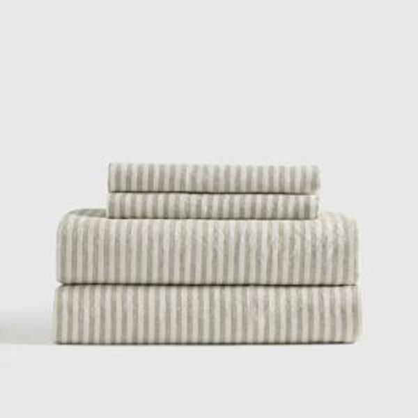 European Linen Sheet Set - King, Pattern: Willowleaf/White Stripe