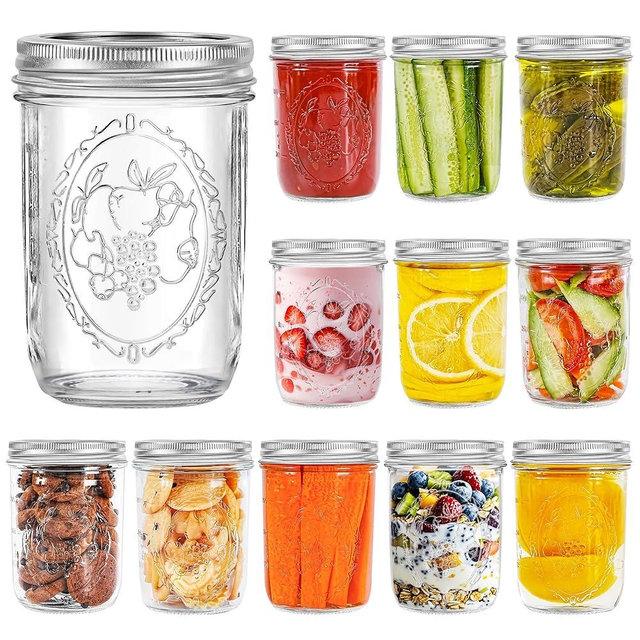 Miuyhji Wide Mouth Mason Jars 16 oz with Lids [12 Pack], Canning Jars with Metal Airtight Lids and Bands, 16 oz Glass Jars for Fermenting, Pickling, Freezing, Preserving, Meal Prep, Jar Décor