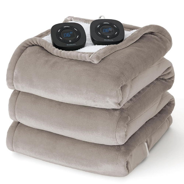 Bedsure Electric Blanket King Size - Dual Control Heated Blanket Queen, Fast Heating with 10 Time Settings & 10 Heat Settings, Warm Gift for Grandma (100x90 inches, Taupe)