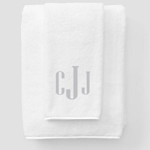 Weezie Bath Sheet Starter Pack - White Piping with initials CJJ in gray