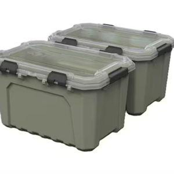 Husky 20 Gal. Professional Heavy Duty Waterproof Stackable Plastic Storage Container with Hinged Lid in Army Green (2-Pack) 271590