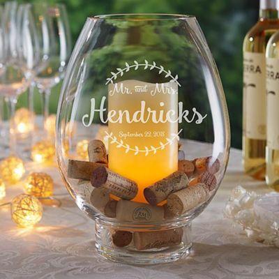 Mr. & Mrs. Engraved Glass Hurricane Holder