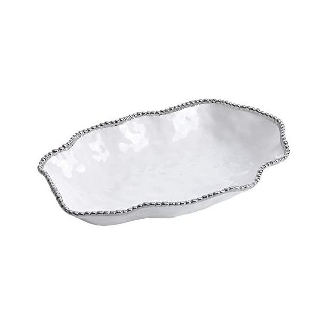 Oversized Serving Piece Porcelain White with Silver Trim