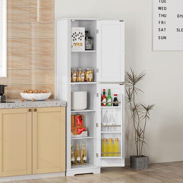 HOME BI 64" Narrow Bathroom Storage Cabinet ，Tall Narrow Storage Cabinet with Doors Freestanding with Door Slim Storage Cabinet Shelves for Kitchen Living Room Bathroom, White