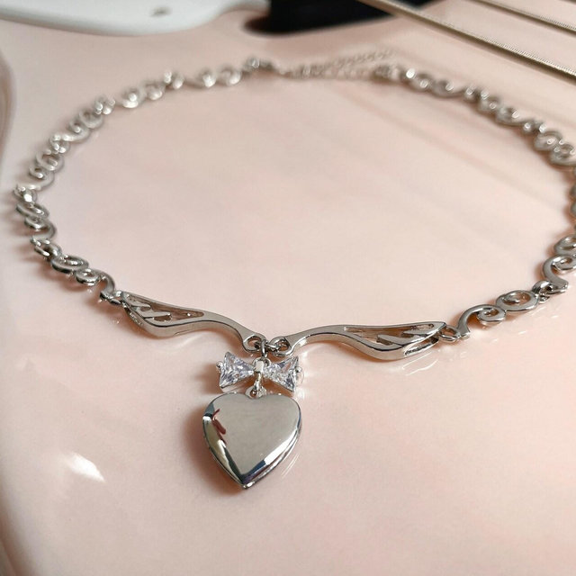 Y2k Coquette Heart Locket Necklace Bow Choker Shoujo Fairycore Valentine's day Gift
