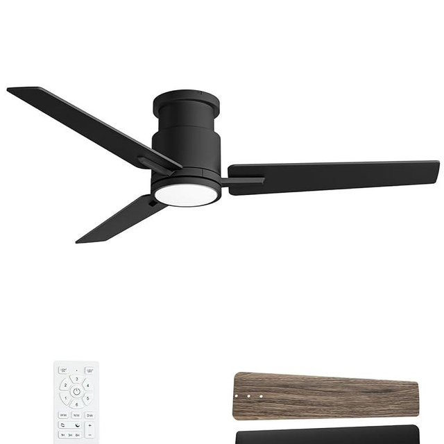CJOY 52'' Flush Mount Ceiling Fan with Lights, Low Profile Ceiling Fans with Lights and Remote, 6 Speeds Quiet Reversible DC, 3CCT Dimmable, Outdoor Ceiling Fans for Patios Bedroom Living Room