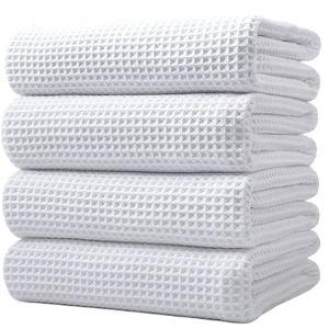 POLYTE Microfiber Oversize Quick Dry Bath Towel, 60 x 30 in, 4 Pack (Waffle Weave)