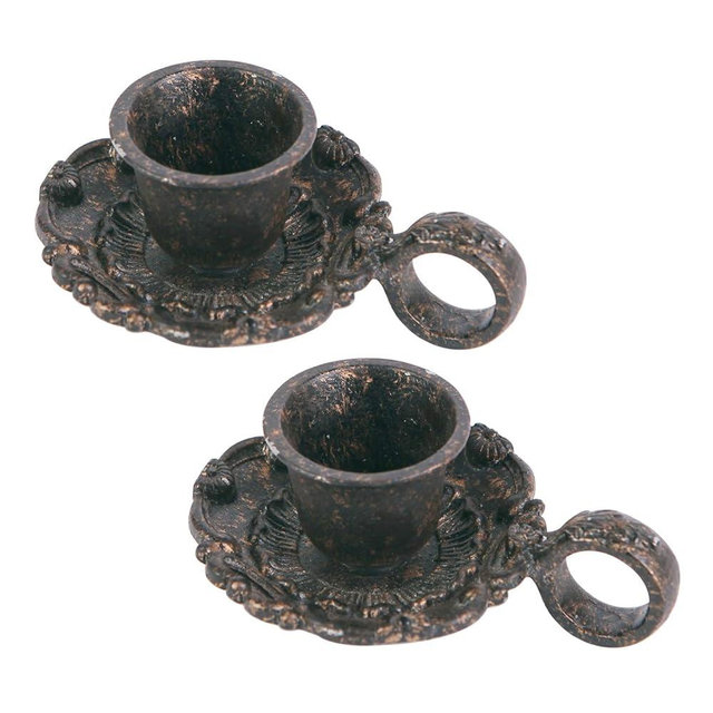 NIKKY HOME Mini Taper Candle Holders Set of 2, Rustic Metal Candlestick for Table Centerpieces, Wedding Decor and Dinner Party, Brown