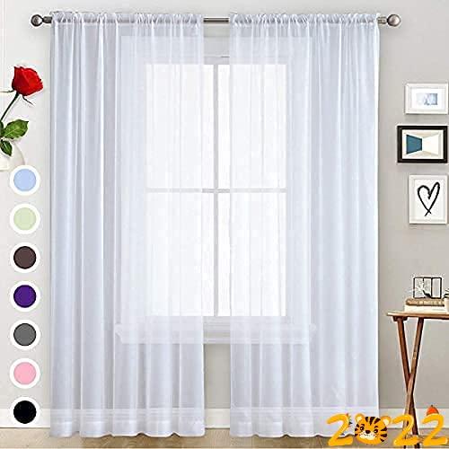 Basic Rod Pocket Sheer Voile Window Curtain Panels White 1 Pair 2 Panels 52 Width 84 Inch Long for Kitchen Bedroom Children Living Room Yard（White，52W 84L）