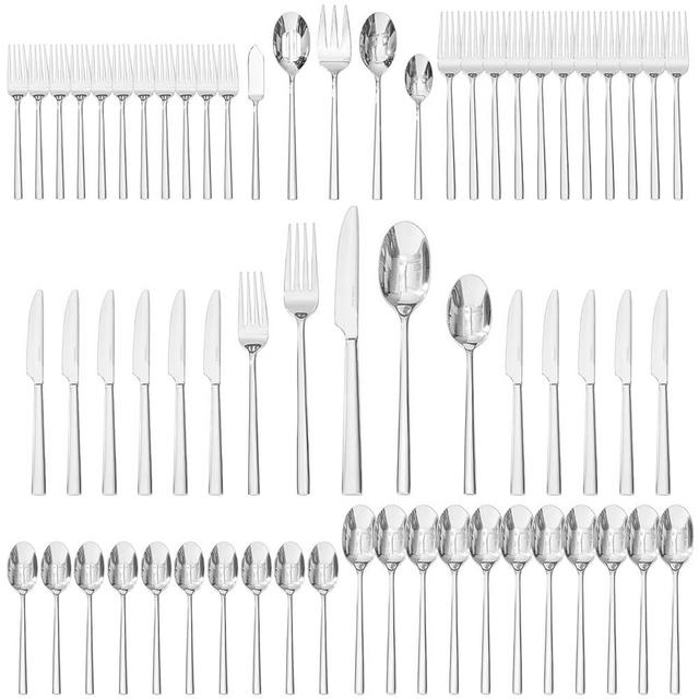 KINGSTONE Silverware Set with Serving Utensils, 65-Piece Forged Flatware Set Cutlery Set Premium Stainless Steel, Service for 12, for Kitchen, Home, Wedding, Party, Mirror Polished and Dishwasher Safe