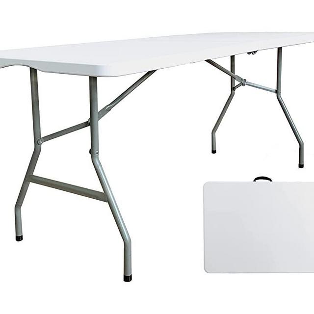 JingPieCle 6 Foot Folding Table 6ft Portable Plastic Table with Handle, Fold-in-Half Heavy Duty Lightweight Utility Table, Indoor Outdoor 6' Folding Card Tables for Party, Picnic, Camping, Dining