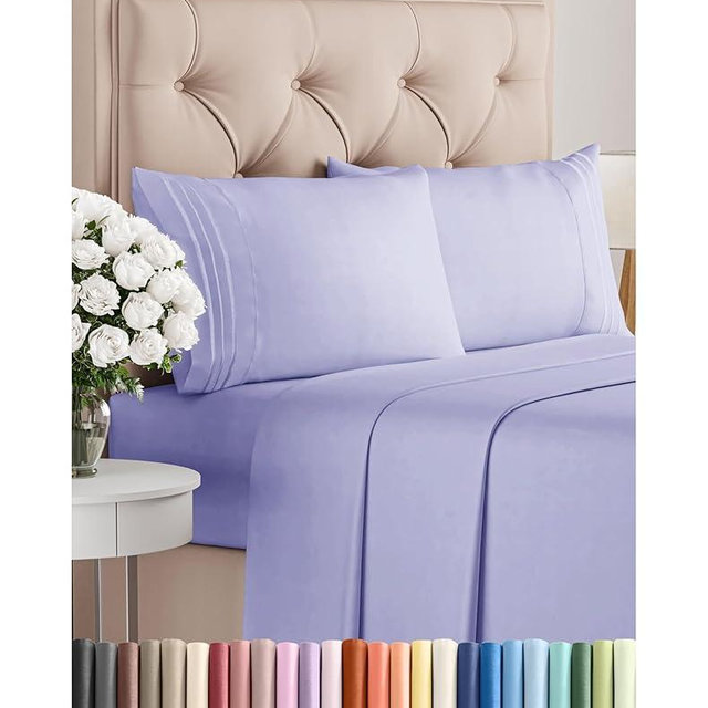Cal King Size 4 Piece Sheet Set - Comfy Breathable & Cooling Sheets - Hotel Luxury Bed Sheets for Women & Men - Deep Pockets, Easy-Fit, Soft and Wrinkle Free Sheets - Lavender Oeko-Tex Bed Sheet Set