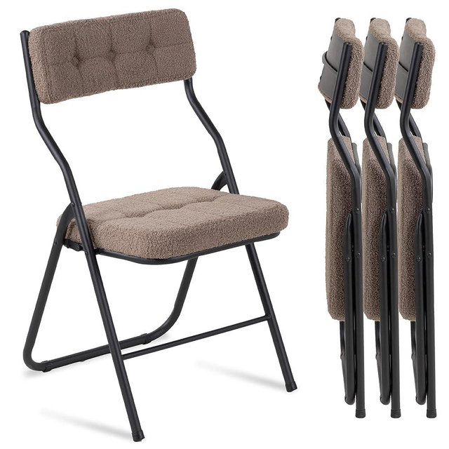 HOMEFUN Padded Folding Chairs 4 Pack - Foldable Dining Chair with Cushion, Portable and Assembled Extra Seat for Guests Kitchen Office Wedding Party Teddy Coffee Brown