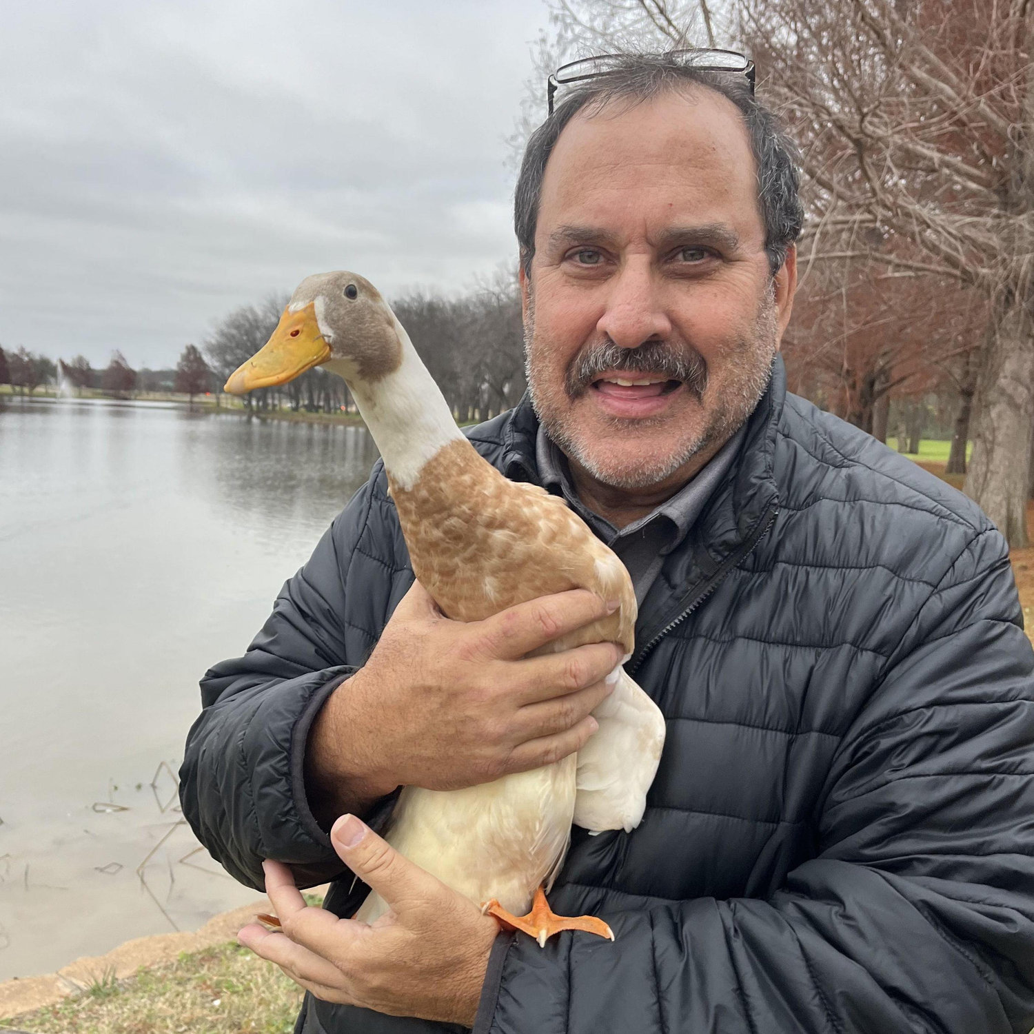 Making friends with the ducks at Town Lake in McKinney, TX., one of our favorite places to walk.