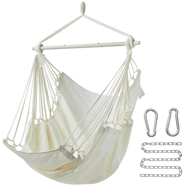 CHULIM Hanging Hammock Chair Swing MAX 500 lbs Outdoor Hanging Chair with Footrest Indoor Swing Chair with Portable Steel Spreader Bar and Hardware Kit for Bedroom Living Room Patio Porch - White