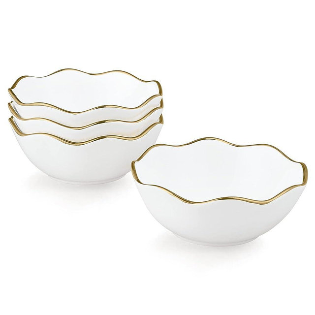 fanquare 10oz White Soup Bowls Set of 4, Porcelain Cereal Bowl, Small Kitchen Serving Bowls for Dipping, 5.5" Ramen bowl