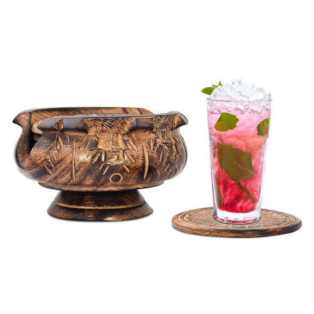 Divit Wooden Coasters for Drinks, Eco-Friendly, Absorbent, Antique Look Handcrafted Coasters (Lotus)