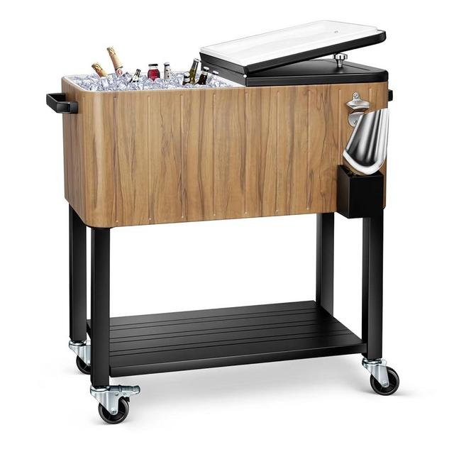 EDOSTORY 80 Quart Rolling Ice Chest Cooler Cart,Patio Backyard Party Drink Beverage Bar Stand Up Cooler Trolley with Ice Scoop