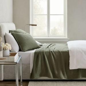 Organic Ribbed Cotton Coverlet Set - Olive, Full/Queen