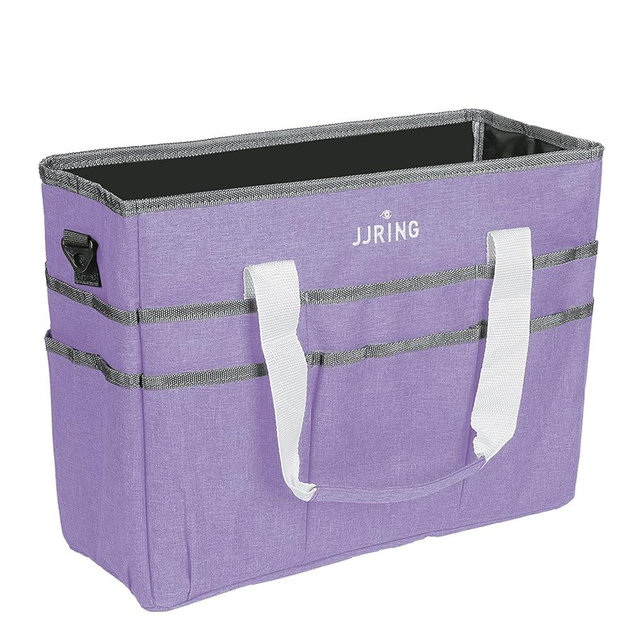 JJRING Craft Organizer Tote Bag, Large Art Storage Caddy with Multiple Pockets, Lilac Sewing Bag for Art, Craft, Scrapbooking, School, Medical, and Office Supplies Storage