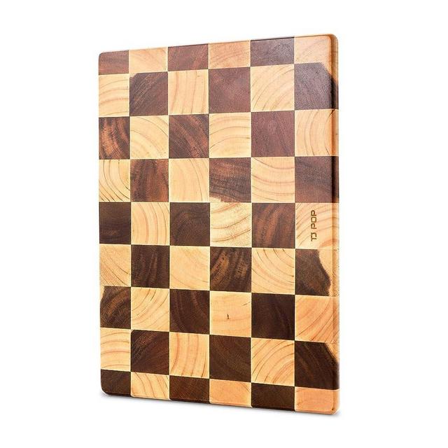 TJ POP End Grain Cutting Board, Heavy Duty Acacia/Rubber Wood Cutting Board For Kitchen, Flippable Serving Board For Meat, Bread & Fruits, Rectangle Cutting Board,14.5 x 10 x 0.8Inch