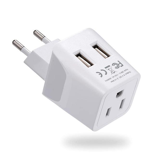 Europe Travel Adapter, Ceptics Ultra Compact Dual USB Power Plug - for European Type C - 3 Inputs - iPhone, Laptop, Galaxy, Cell Phones, Camera Chargers, iWatch & More - CTU-9C